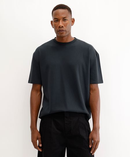 camiseta oversized masculina de algodão peruano preta PP