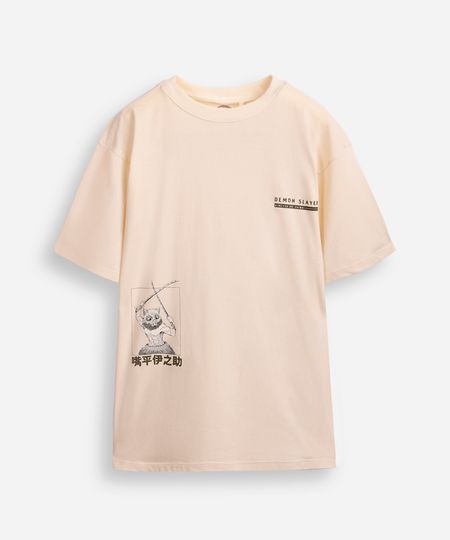 camiseta de algodão juvenil demon slayer bege 10