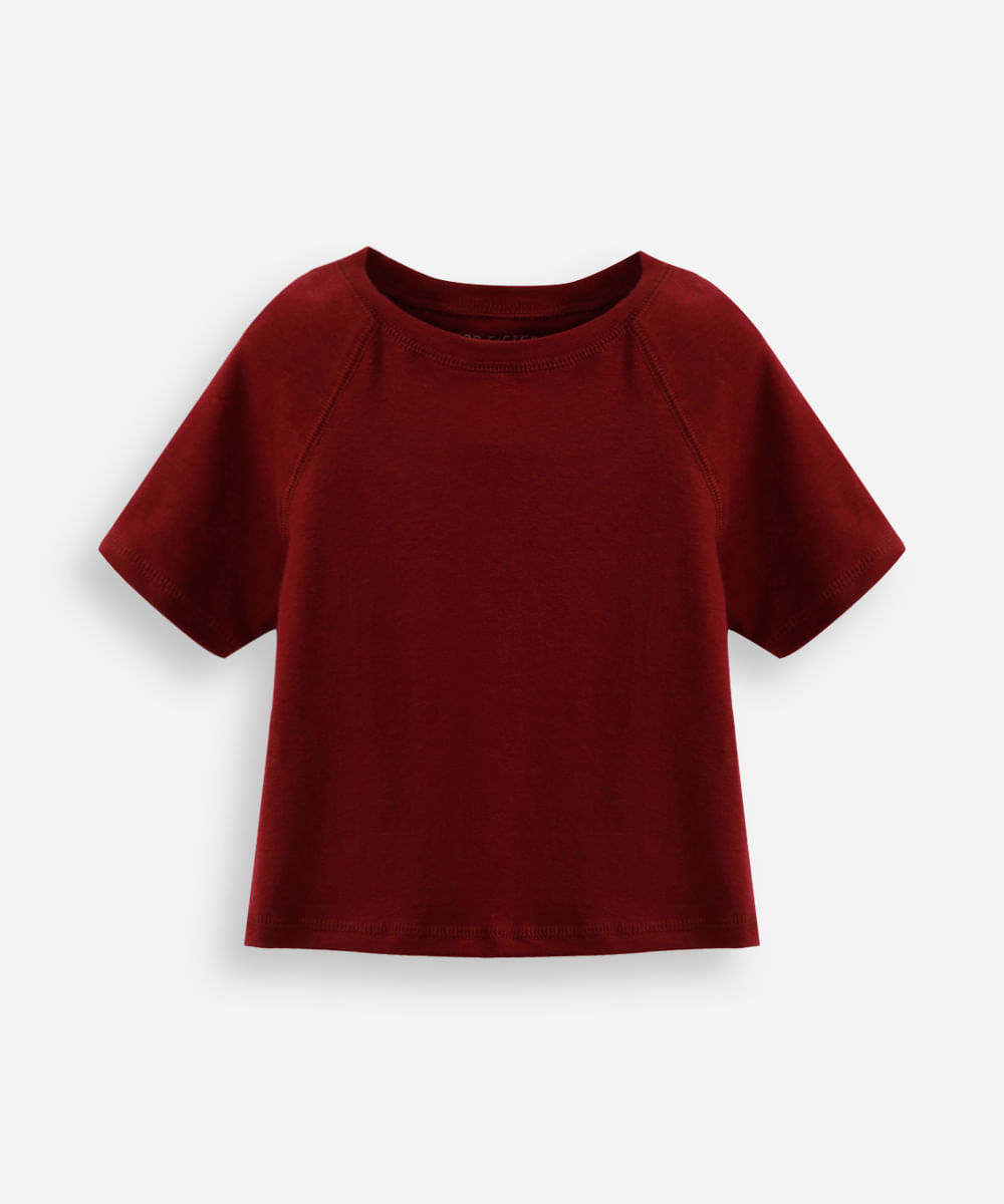 cropped de algodão juvenil manga raglan vinho