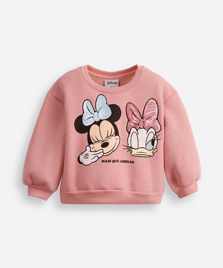 blusão de moletom infantil minnie e margarida mais que amigas - rosa velho 3