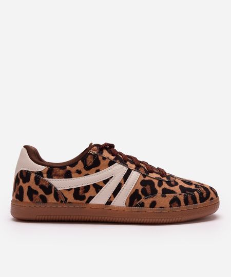 tênis casual com recortes animal print ace bege 35
