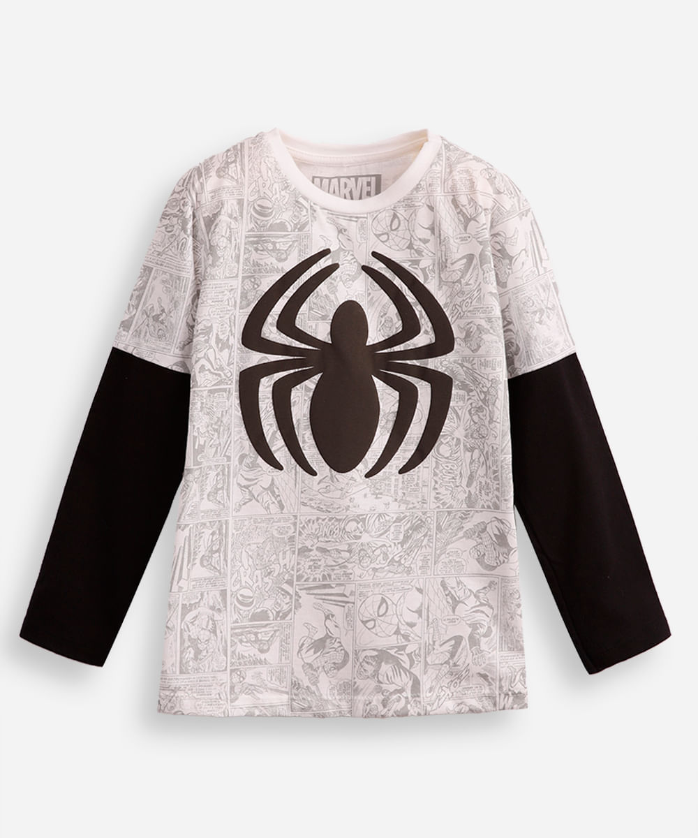 camiseta de algodão infantil manga longa homem aranha off white
