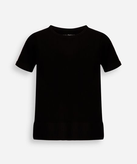 blusa infantil de poliamida canelada manga curta preta 4