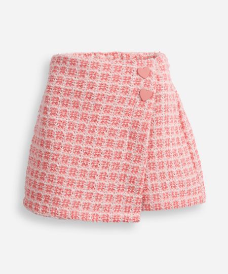 short saia infantil de tweed texturizado rosa 1 short saia infantil de tweed texturizado rosa 1