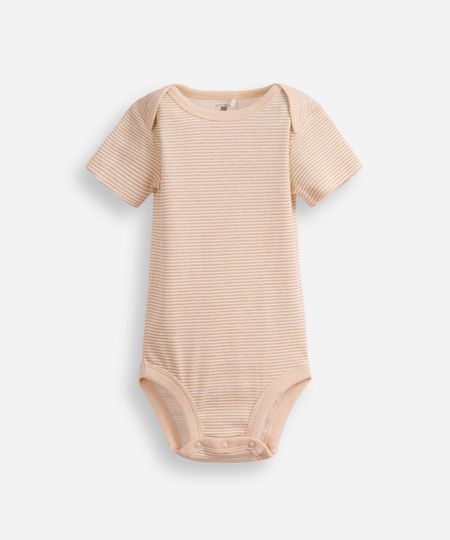 kit de 3 bodies infantis de algodão manga curta bege 6-9 kit de 3 bodies infantis de algodão manga curta bege 6-9