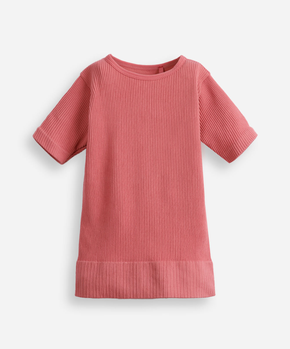 blusa infantil de poliamida canelada manga curta rosa