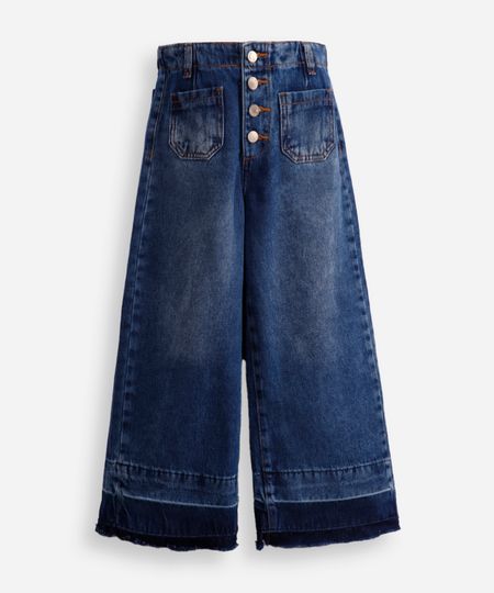 calça wide leg infantil jeans com botões azul 8