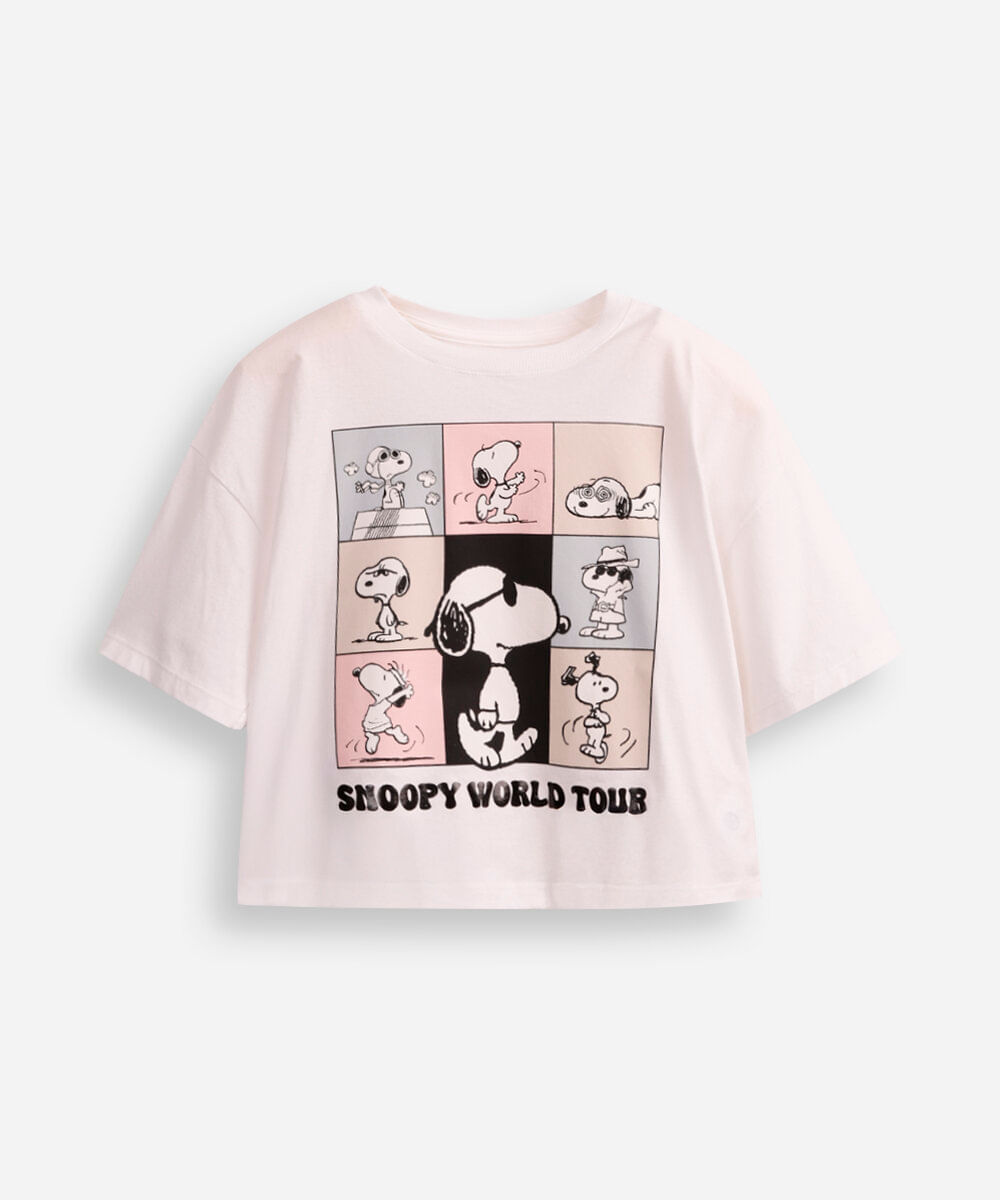 camiseta de algodão juvenil snoopy off white