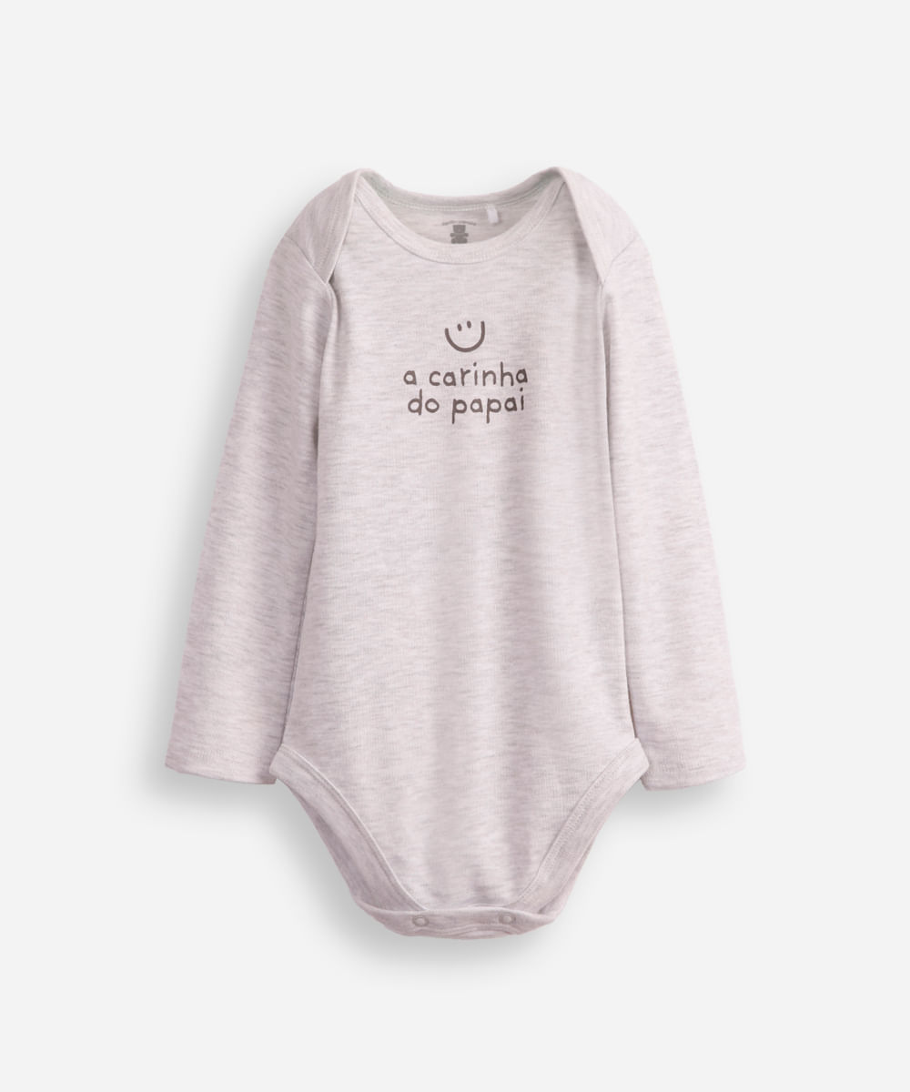 body de algodão infantil manga longa a carinha do papai cinza