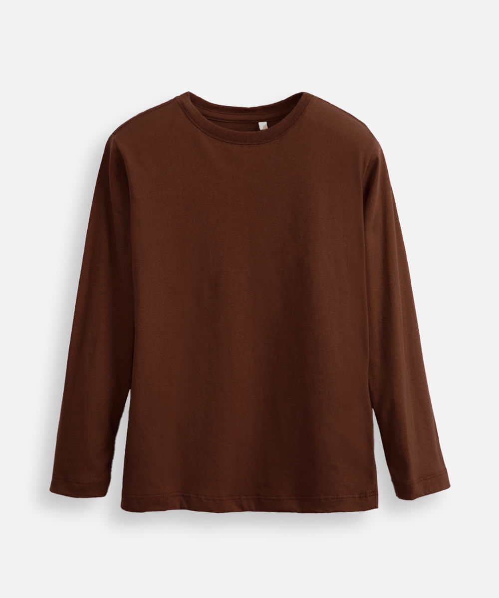 camiseta infantil de algodão manga longa marrom