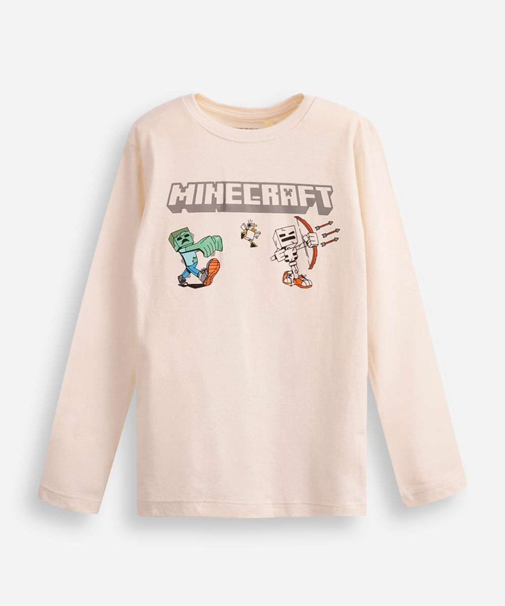 blusa de algodão infantil manga longa minecraft - areia
