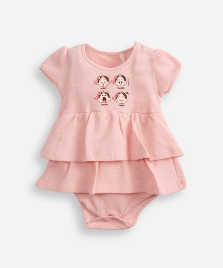 body vestido infantil manga curta turma da mônica rosa 3-6 body vestido infantil manga curta turma da mônica rosa 3-6