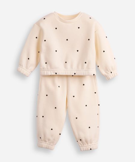 conjunto infantil longo de moletom coração off white 2