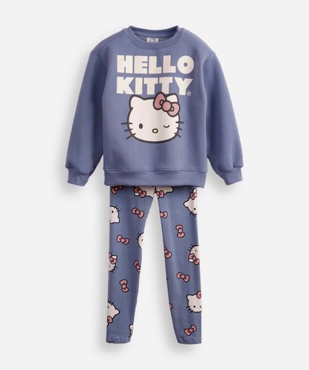 conjunto infantil longo de moletom hello kitty azul 6