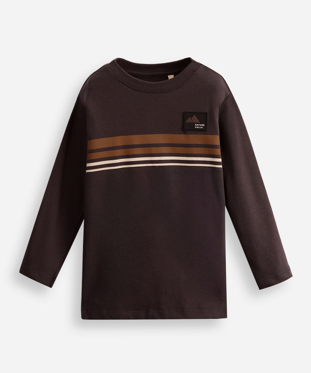 blusa de algodão infantil manga longa listrada cinza