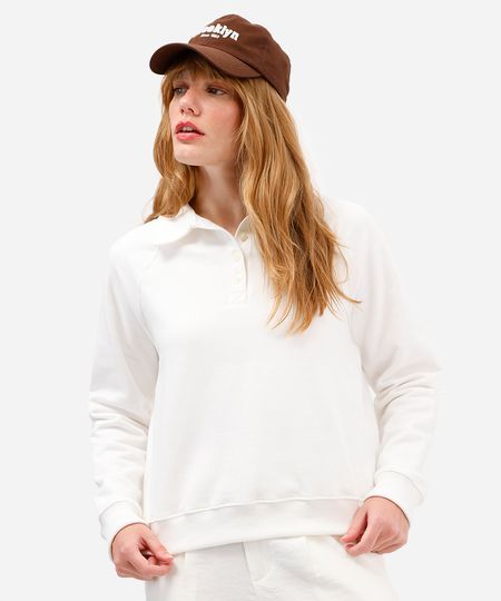 blusão feminino de moletom com gola esporte off white P