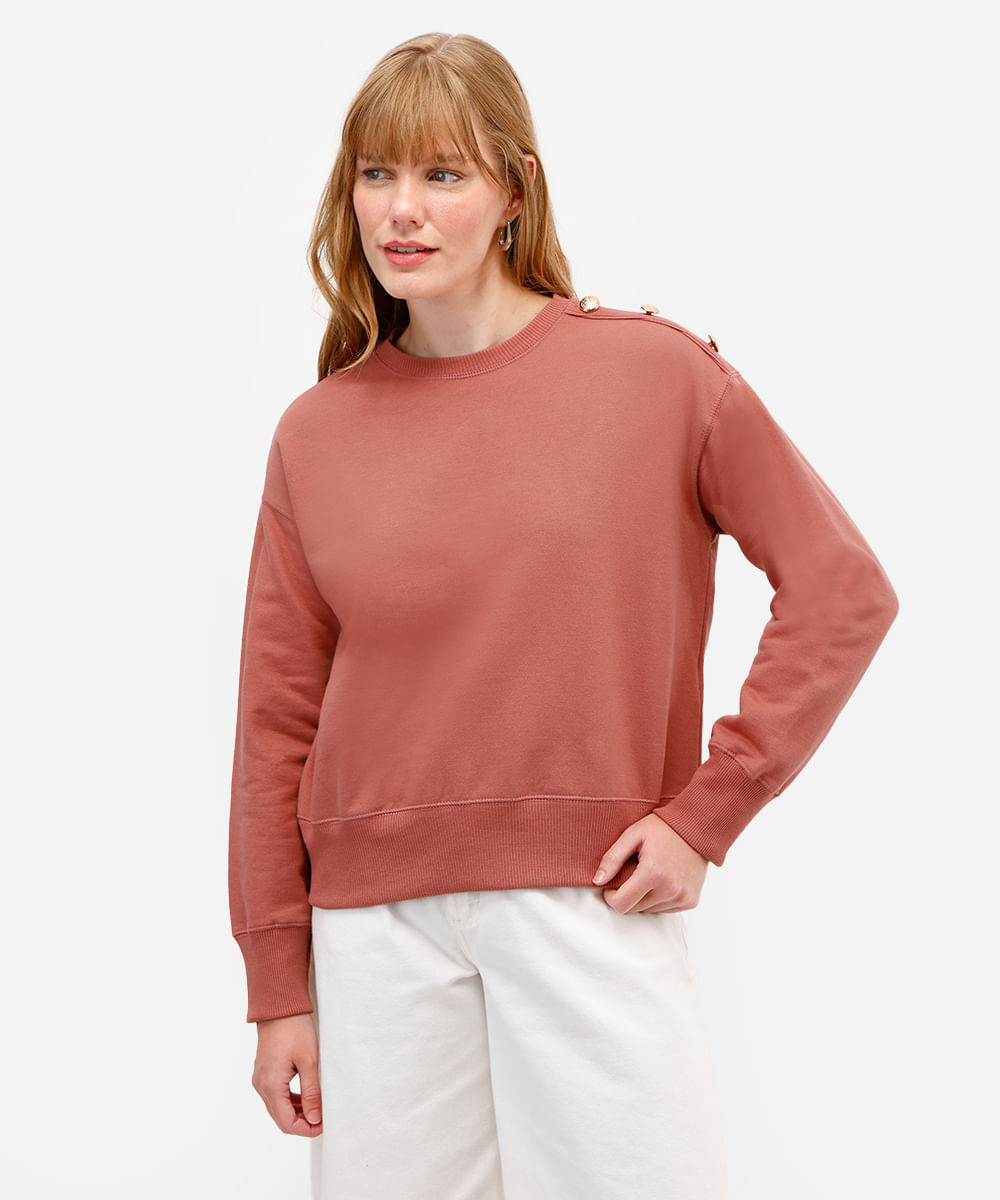 blusão feminino de moletom com botões rosa