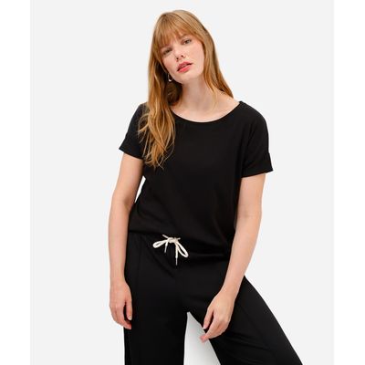 blusa feminina de algodão peruano manga curta preta