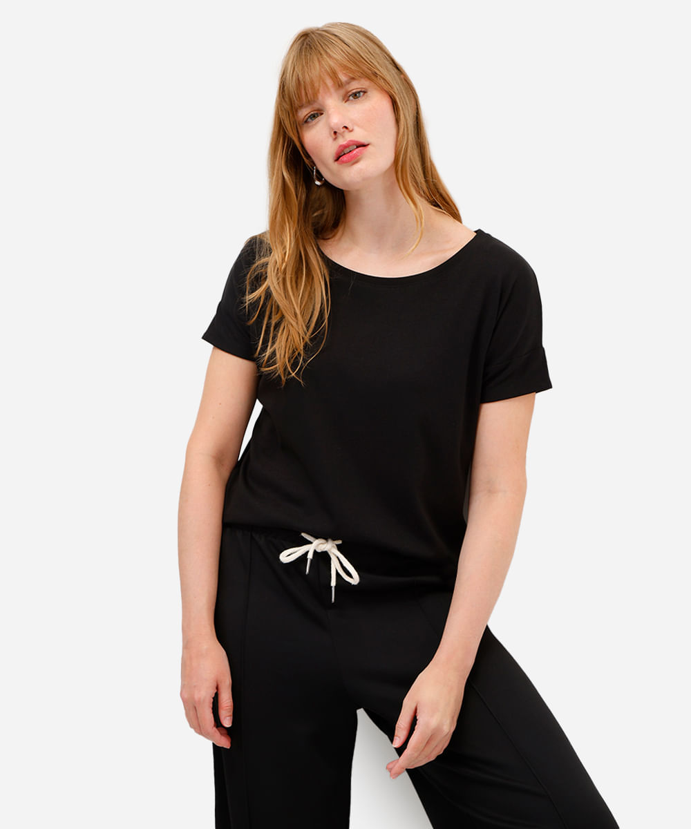 blusa feminina de algodão peruano manga curta preta