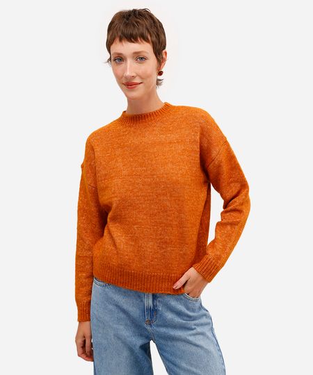 suéter feminino de tricot texturizado laranja PP