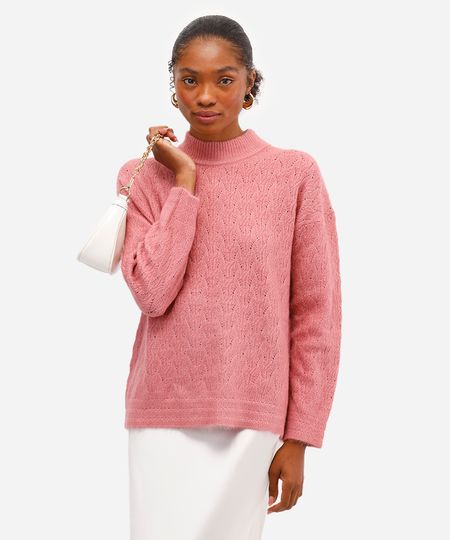 suéter feminino texturizado rosa G suéter feminino texturizado rosa G