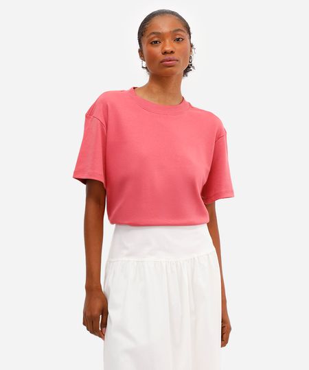 camiseta de algodão peruano manga curta rosa M