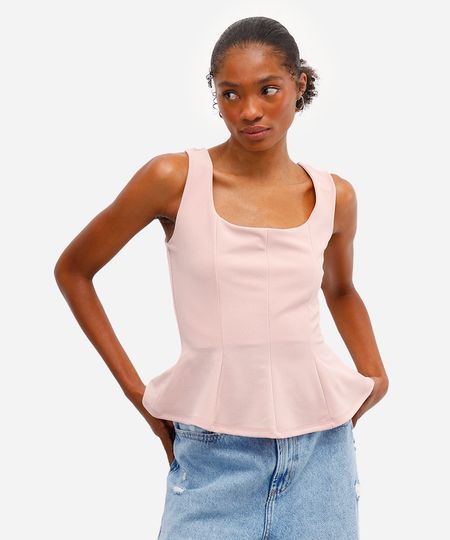 regata peplum feminina texturizada rosa PP