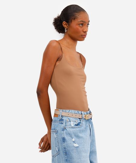 body cavado de poliamida alças finas marrom M body cavado de poliamida alças finas marrom M