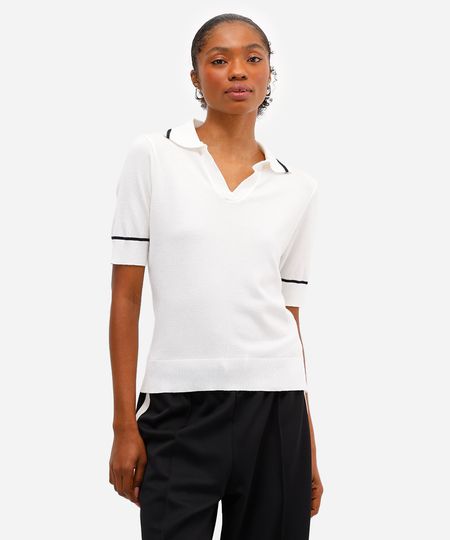polo feminina de tricot manga curta off white P polo feminina de tricot manga curta off white P