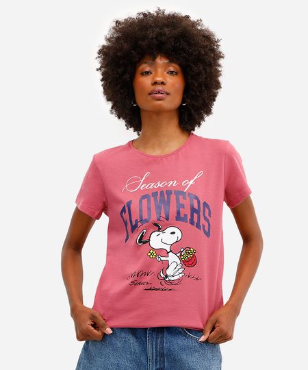 camiseta feminina de algodão manga curta snoopy rosa P camiseta feminina de algodão manga curta snoopy rosa P