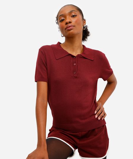 polo de tricot manga curta vinho PP