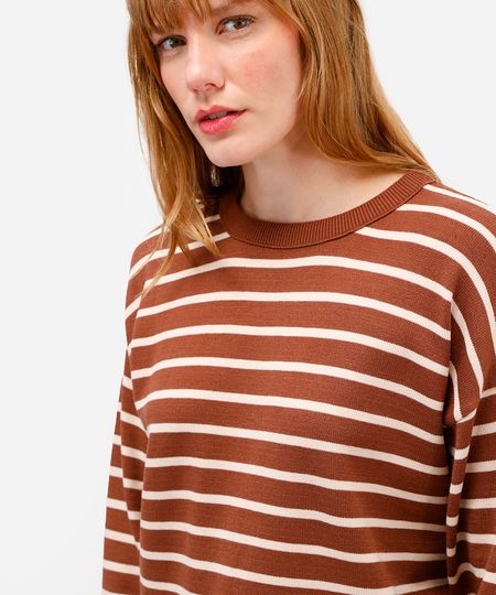 suéter feminino de tricot listrado marrom P