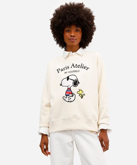 blusão feminino de moletom snoopy bege P blusão feminino de moletom snoopy bege P
