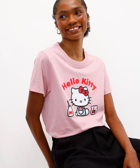 camiseta feminina de pijama avulsa hello kitty rosa PP