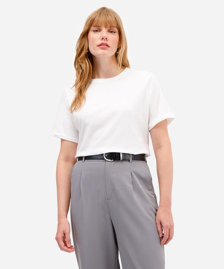 camiseta básica feminina de algodão manga curta off white M