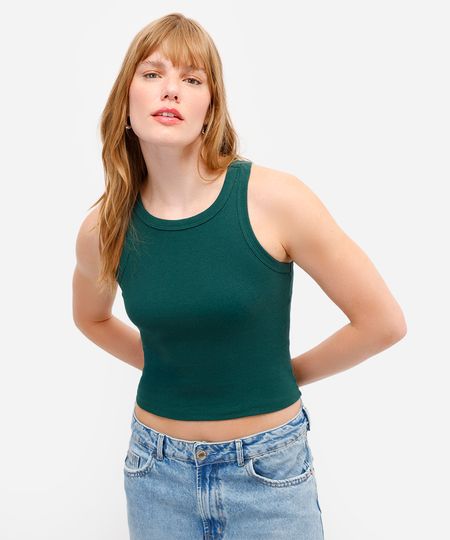 regata feminina de algodão canelada alça média verde PP regata feminina de algodão canelada alça média verde PP