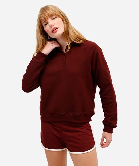 blusão feminino de moletom com gola esporte vinho PP