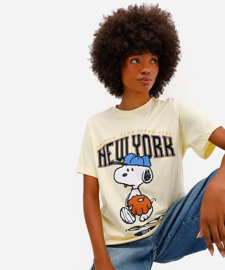 camiseta feminina de algodão snoopy amarela P camiseta feminina de algodão snoopy amarela P