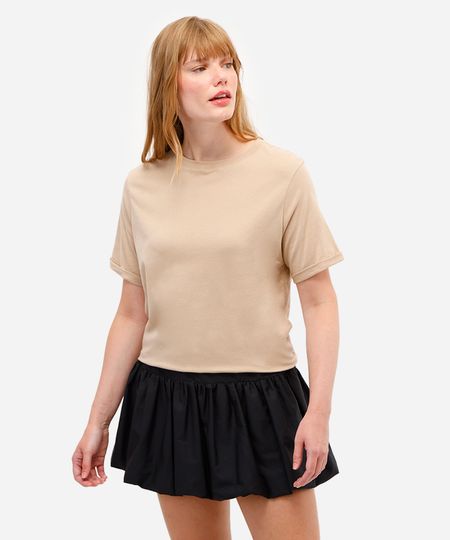 camiseta básica feminina de algodão manga curta bege M