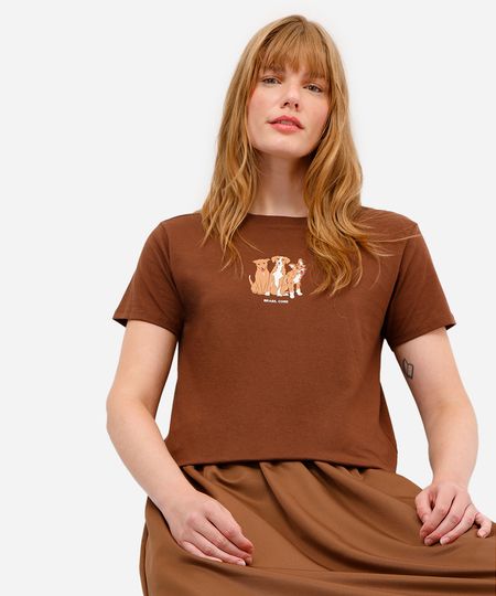 camiseta feminina de algodão cachorros brasil core marrom PP