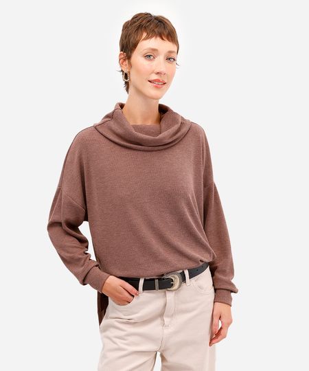 blusa oversized feminina de malha gola alta marrom M blusa oversized feminina de malha gola alta marrom M