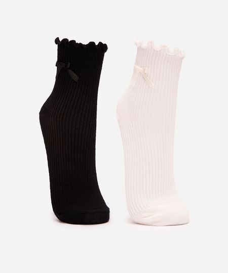 kit de 2 meias infantis cano médio lacinho e fru fru colorida 30-33 kit de 2 meias infantis cano médio lacinho e fru fru colorida 30-33