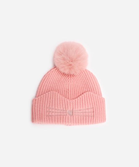 gorro infantil de tricot gatinho rosa UNICO