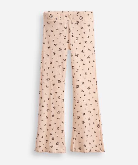 calça flare infantil floral com fru fru bege 6
