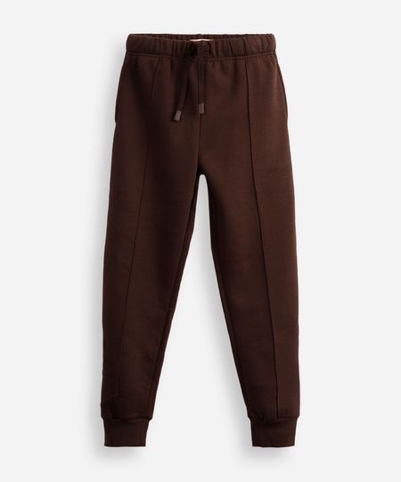 calça jogger juvenil de moletom com nervura marrom 12