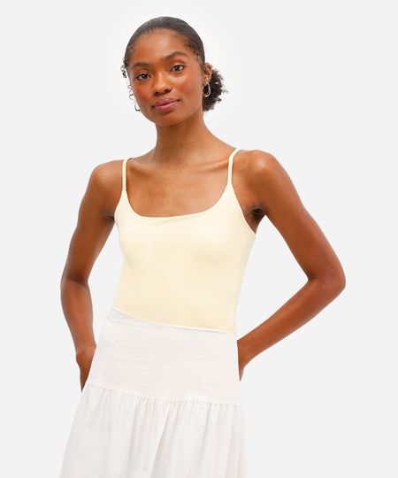 body cavado de poliamida alças finas amarelo M