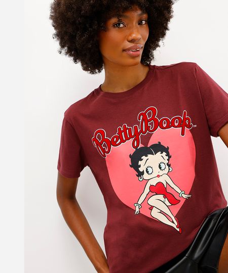 camiseta feminina de algodão betty boop vinho P