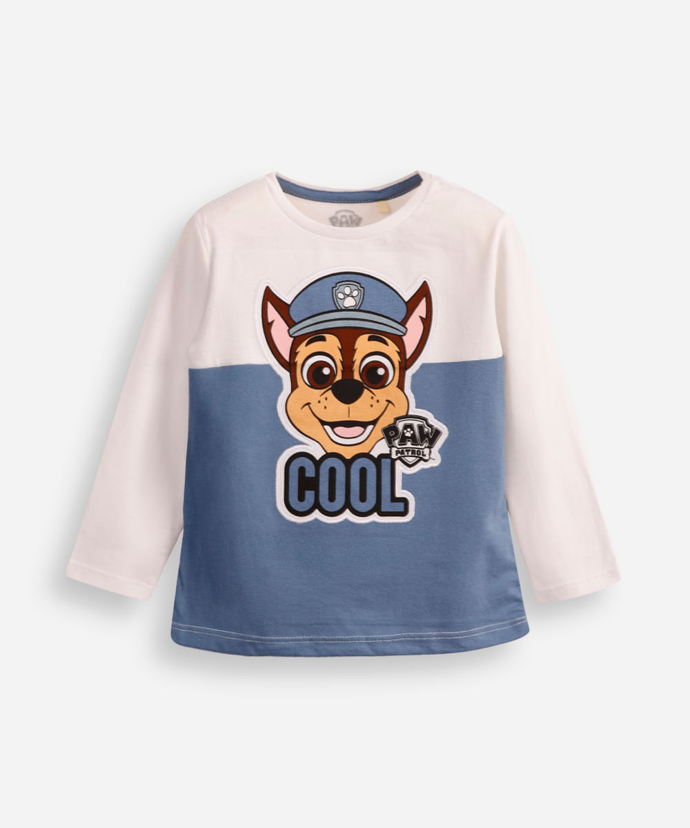 blusa de algodão infantil manga longa patrulha canina azul
