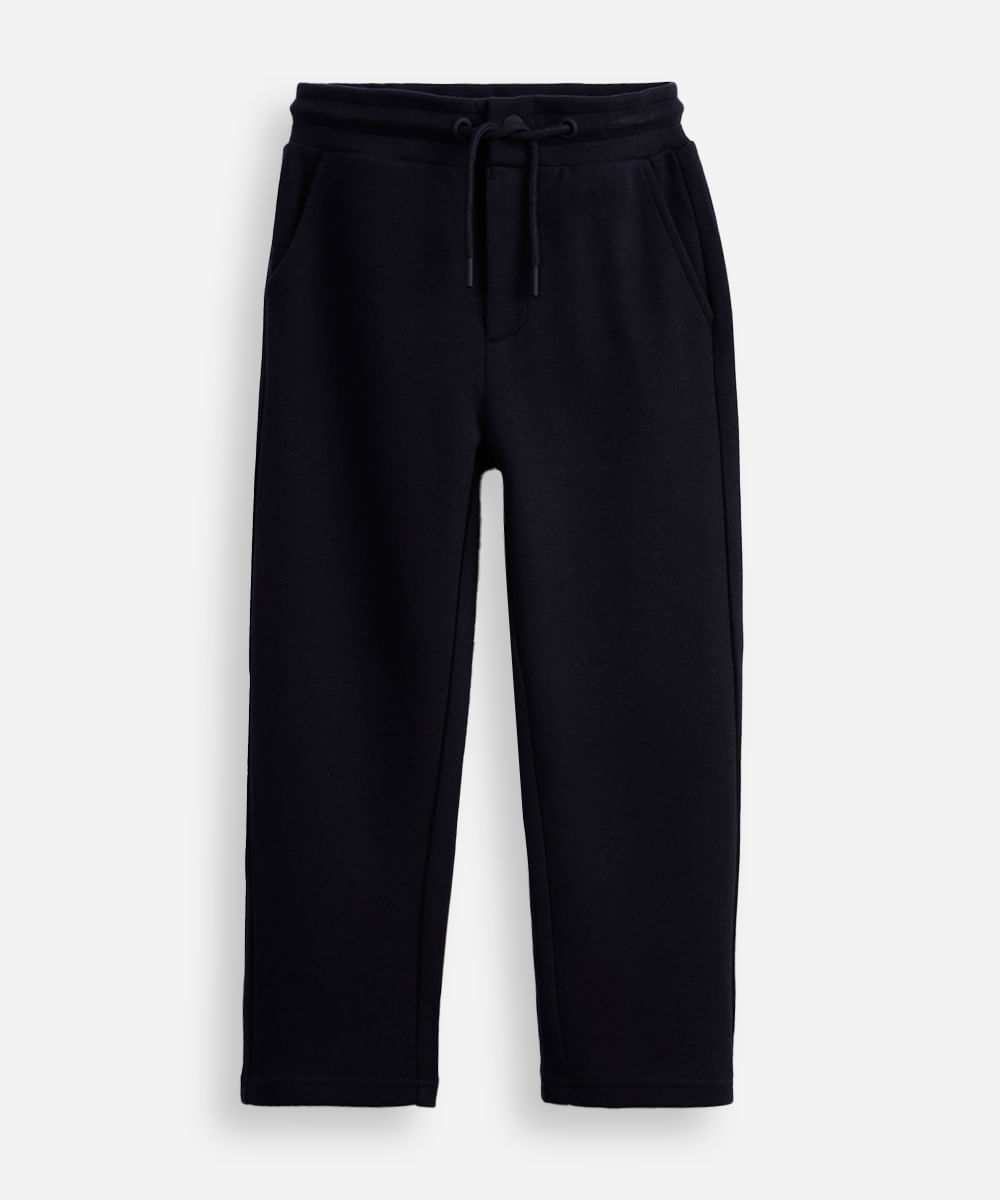 calça reta infantil de algodão piquet azul