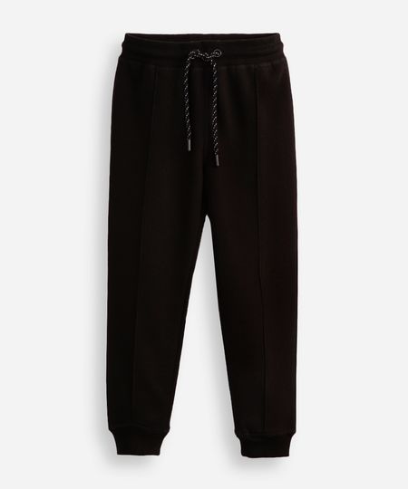 calça jogger infantil de moletom com nervura preta 4 calça jogger infantil de moletom com nervura preta 4